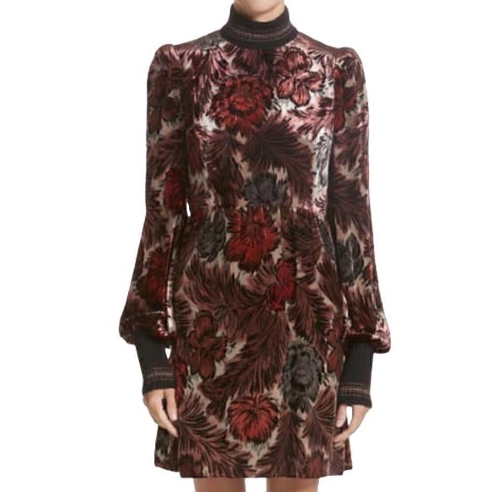 Marc Jacobs Velvet Jacquard Floral Long Sleeve Dress 10